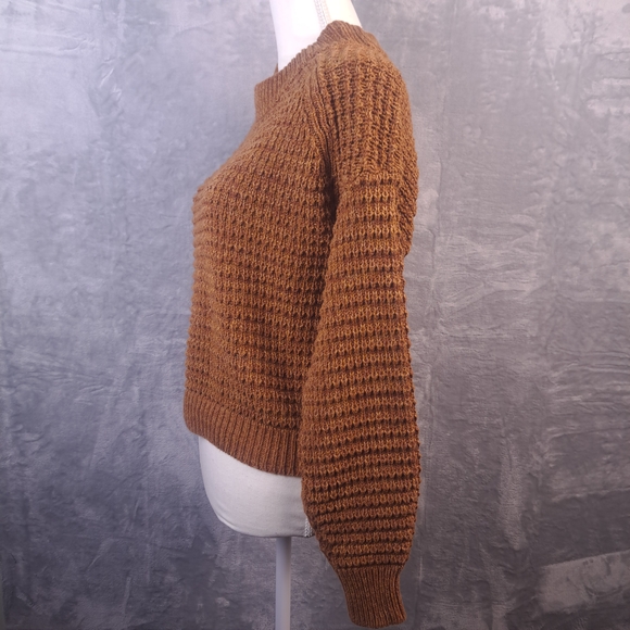 Universal Thread Warm Tan Brown Mock Neck knit Chunky Cropped Sweater Sz Small - Picture 2 of 14